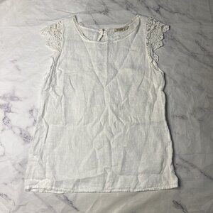 Viola Borghi Linen Top Shirt Womens Size Small Lace Blouse A106